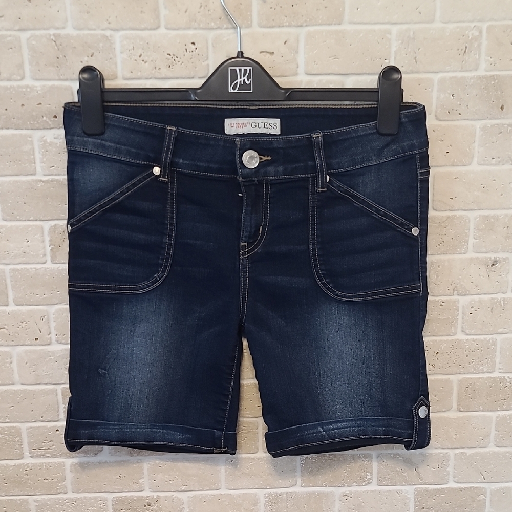 Guess Women's Blue Jean Shorts with Cuffed Hem and Stretchy Fit (SZ 4)